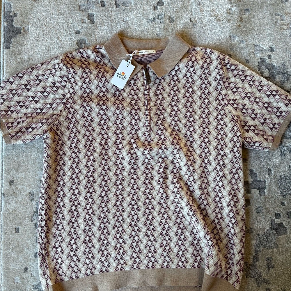 Marine Layer Bryson Zip Sweater Polo in Warm Geo Print